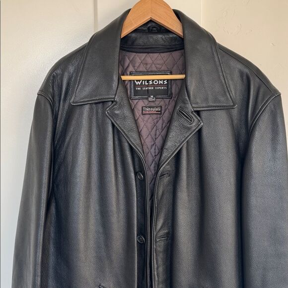 Wilson Black Genuine Leather Men's Classic Thinsulate 3M Winter Coat Size M EUC - Picture 3 of 13